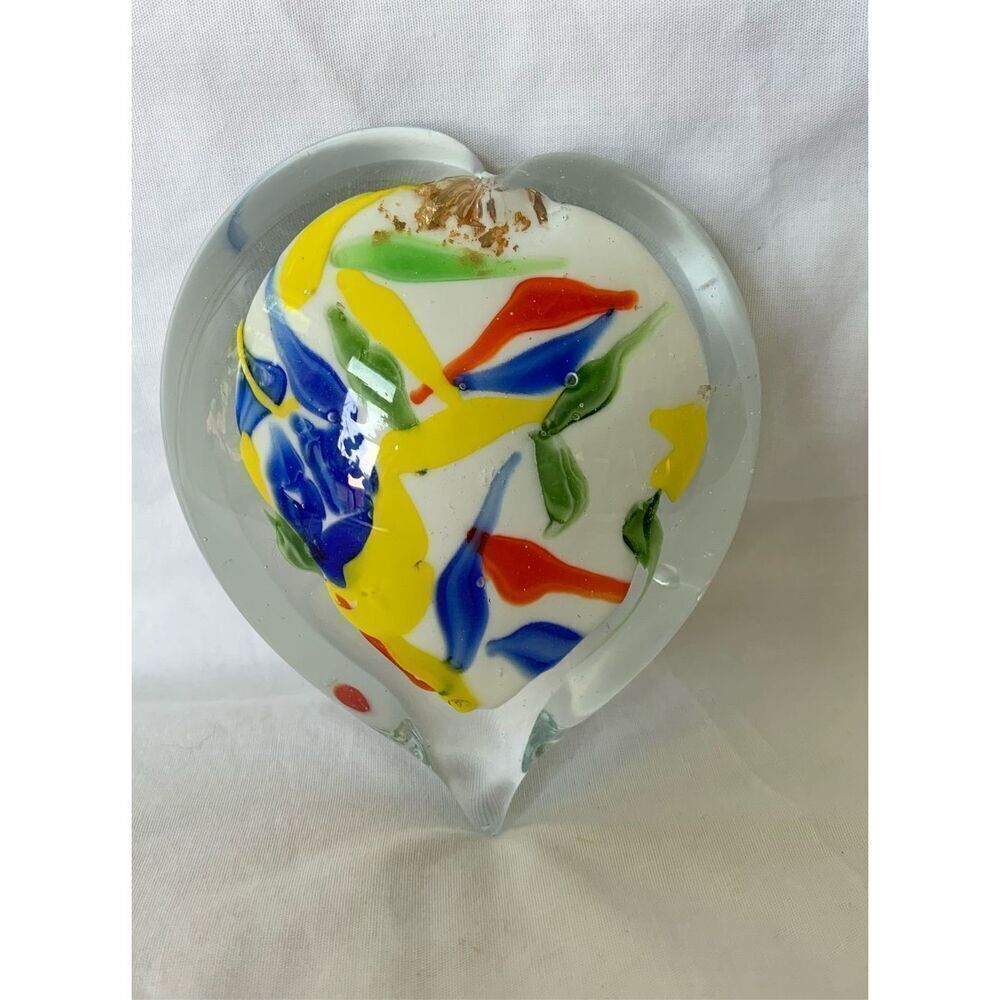 Murano Heart Glass Paperweight MULTI COLOR DECO 70’s MCM VTG